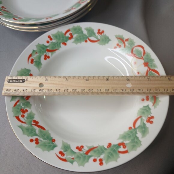 Sango NOEL 7 Rimmed 7 3/4" Soup Cereal Bowls Vintage Holly Bells Christmas 1990 - Picture 13 of 13